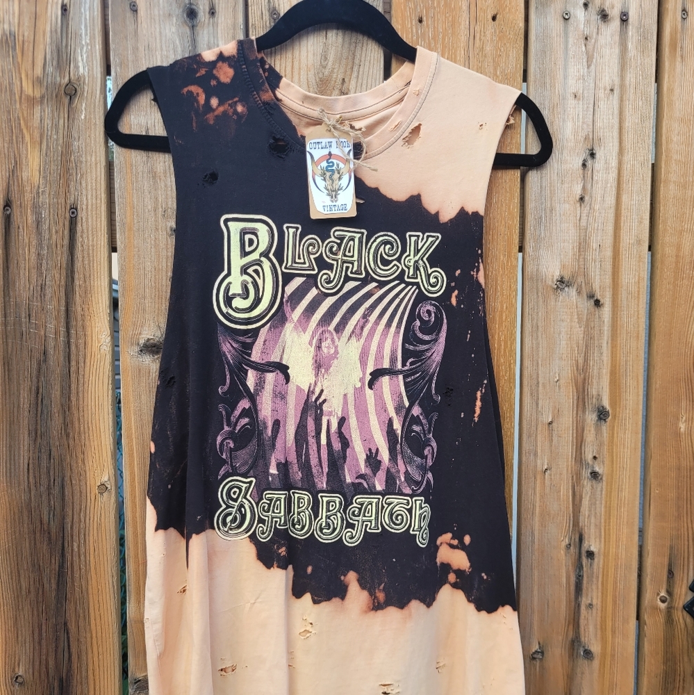 Upcycled Distressed/Hand-bleached Black Sabbath Tank